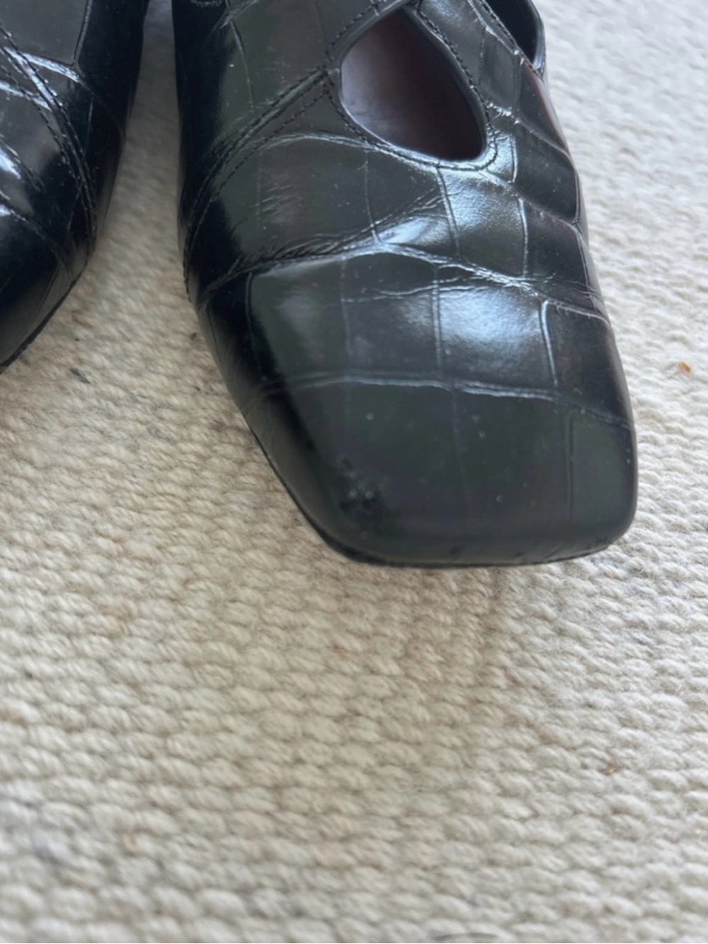 Vince Croc-Embossed Square-Toe Mary Jane Flats with Silver Buckles - Picture 4 of 4